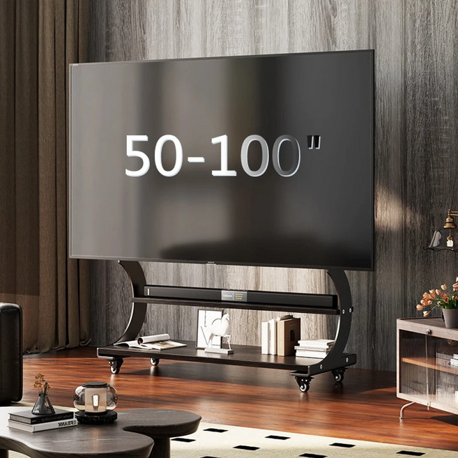 50-100인치 이동식 TV 거치대 스탠드 롤링 카트 베사 900x600 무소음바퀴 선반형, White