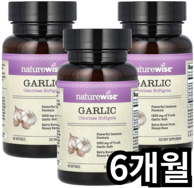 네츄럴와이즈 마늘 1500mg, 3통, 60정 - 쿠팡
