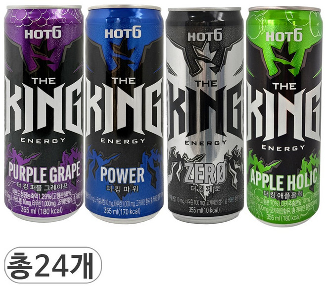 핫식스 더킹 퍼플그레이프 & 파워 & 제로 & 애플홀릭 4가지맛 혼합 에너지드링크, 24개입, 355ml