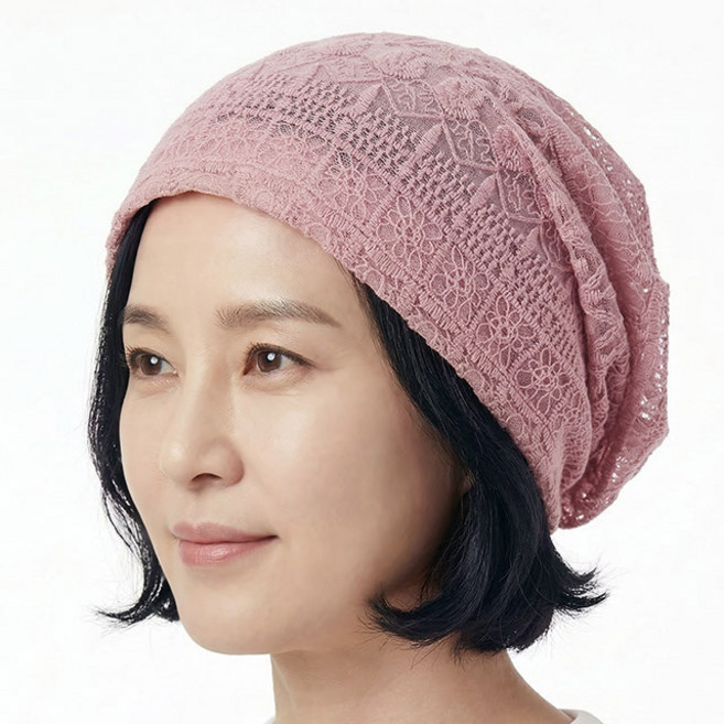 베이직엠 중년 여성 여름모자 비니 롱 망사 에스닉 패턴