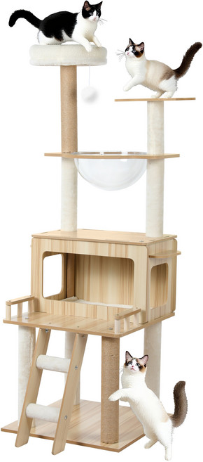 리빙가감법 대형 캣타워 고양이 모던 캣트리 해먹 숨숨집 실내 스크래쳐 캣폴, 1개, 원목색