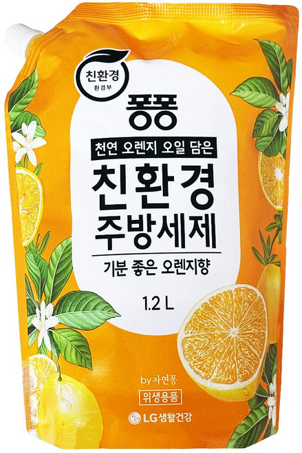 LG생활건강 퐁퐁 친환경주방세제 오렌지향 리필 1.2L, 7개