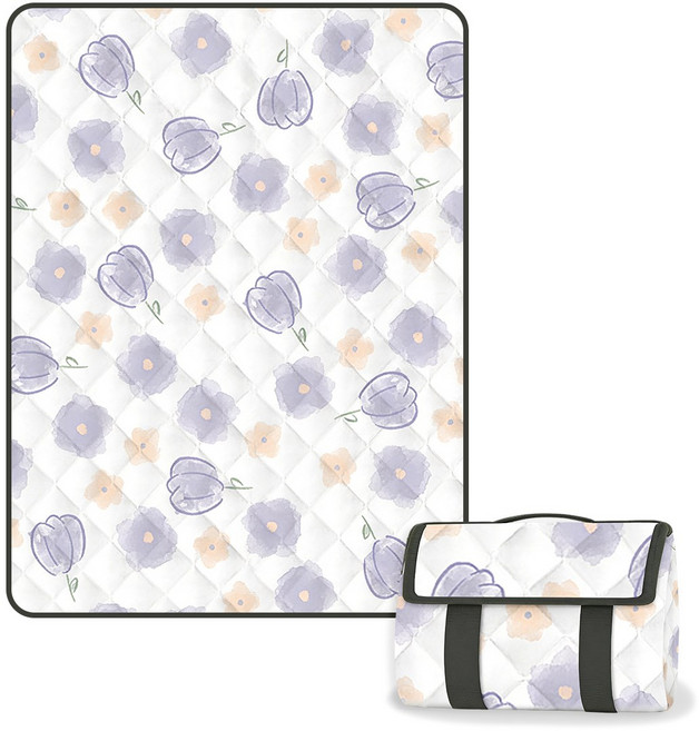 대형 방수 방일 피크닉 매트 휴대용 접이식 캠핑 매트, 보라색 꽃
