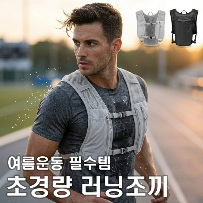 [민메이커]초경량 등산조끼 트레킹 러닝조끼 마라톤 트레일백팩 조깅 배낭베스트 남녀공용 런닝(당일출고), 1개, 블랙
