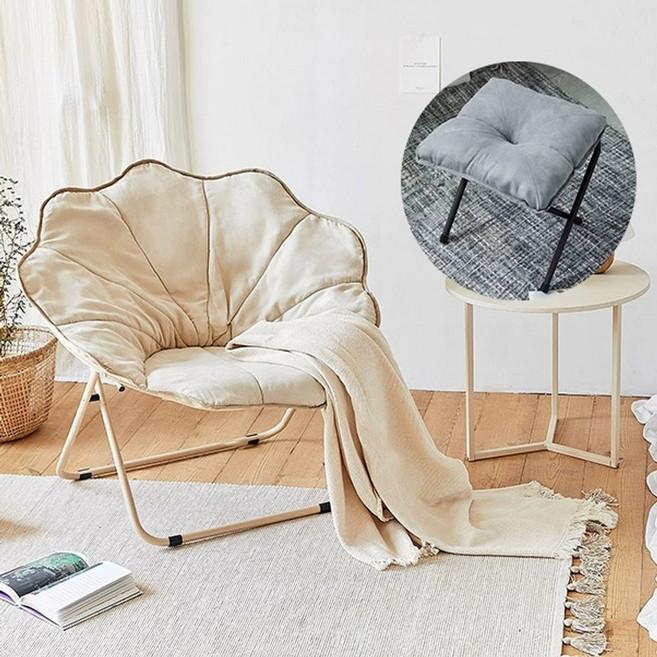 문체어 접이식 1인쇼파 블루 데크 낮은 이동식 독서 낮잠의자 로얄, E. 꽃무늬 베이지그레이 풋스툴, E. 베이지 그레이