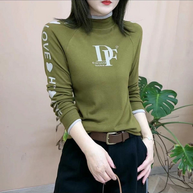 ROYALBELLE 여성 긴팔 티셔츠 캐주얼한 레터링 패턴 편안한 데일리룩 U092712