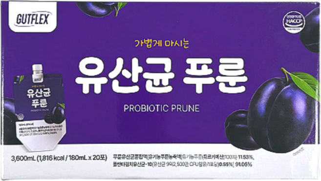 GUTFLEX 것플렉스 유산균 푸룬주스, 180ml, 20개