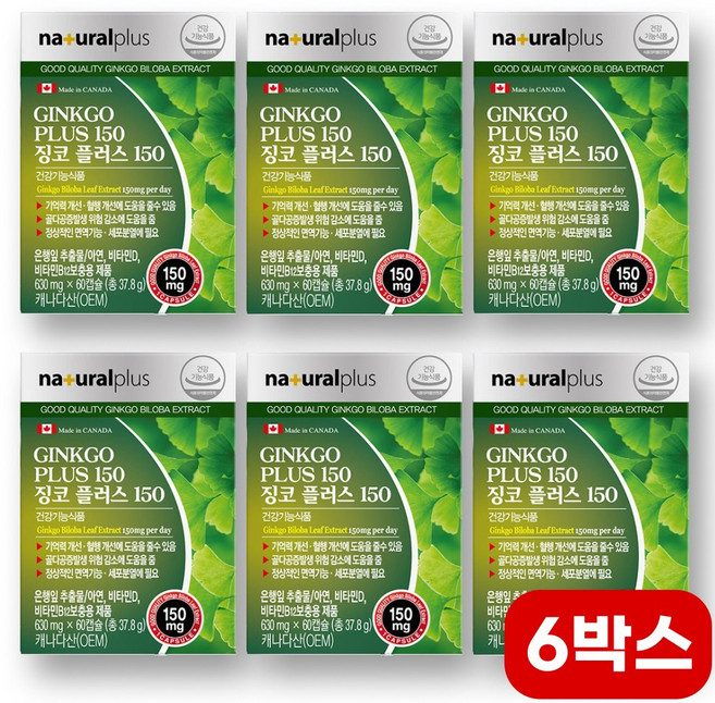 징코산 플라보놀 찐코 플라보놀 배당체 긴코 징코빌로바 은행나무추출물, 60회분, 6세트