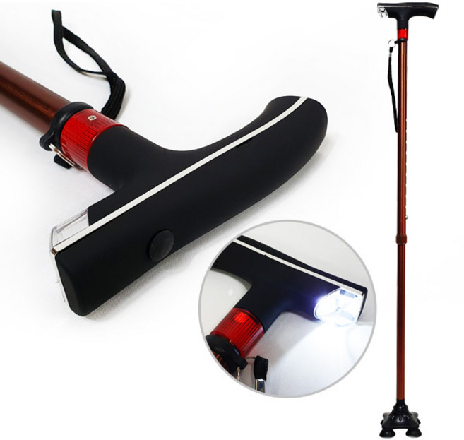 초경량 4발 네발 지팡이 노인 어르신 길이조절 후레쉬 할머니 할아버지 효도선물, 1개