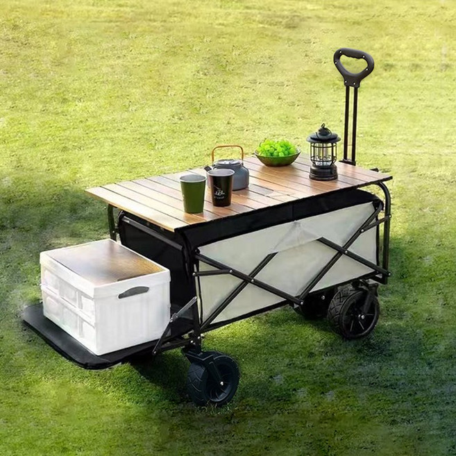 존글로벌 접이식 캠핑 웨건 테이블 폴딩 카트 + 테이블 세트, 블랙, 1세트