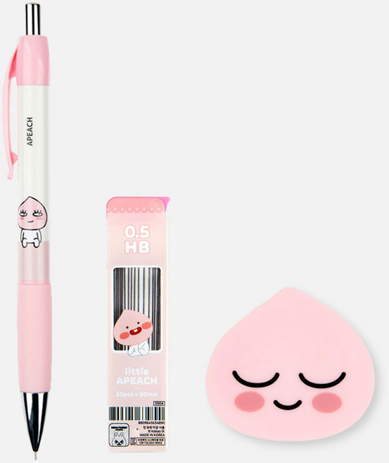 카카오프렌즈 / 샤프+샤프심+지우개 세트 / 라이언 어피치 무지 튜브 / 초등학생샤프세트 중학생샤프세트 샤프세트0.5 캐릭터샤프 카카오지우개, 006.어피치(샤프1개+샤프심1개+지우개1개)