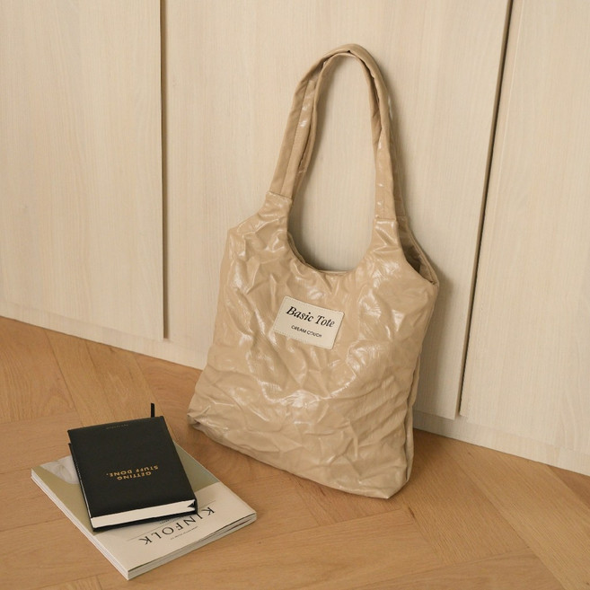CREAM COUCH Basic Tote 托特包 簡約設計 大容量收納, 褶皺皮革款✨裸