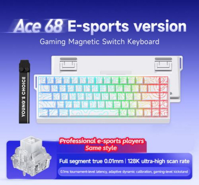 ACE 68 60 Pro 자기 축 기계식 키보드 0.01ms Rapid Trigg Rapid Trigger 128K 샘플링 속도 게임용 키보드 맞춤형, GERMANY, 47)ACE68-White Line