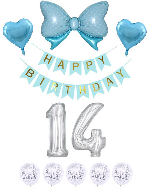 생일 가랜드 대형 숫자풍선 생일파티 블루 세트 리본 왕관 하트 스타 은박풍선 파티용품 [에브리띵스마일] 1223, 1세트, 블루 14