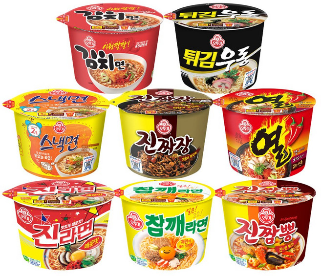 오뚜기 컵라면8개(진라면매운맛+참깨+열+김치+튀김우동+진짬뽕+진짜장+스낵면), 8개