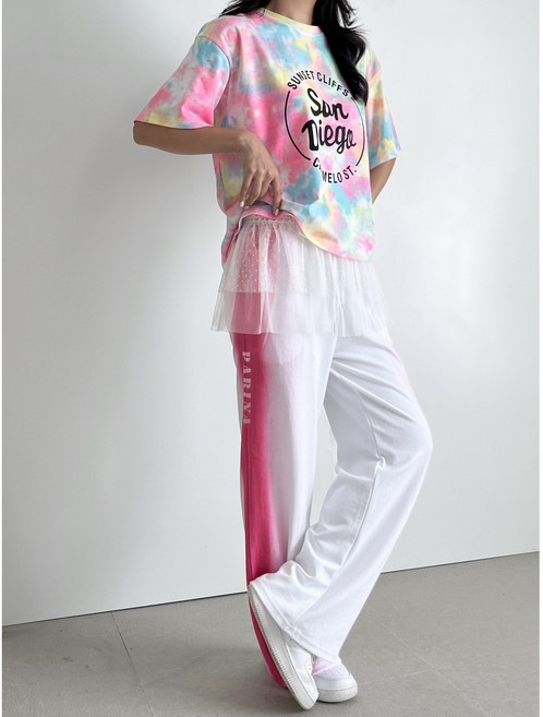 패리나제작 형광물나염로고반팔티+바지상하세트 단체복 무대복 공연의상 케이팝 커버댄스 아이돌패션 치어리더복 방송댄스복 에어로빅 줌바댄스복 줌바웨어 줌바닷컴