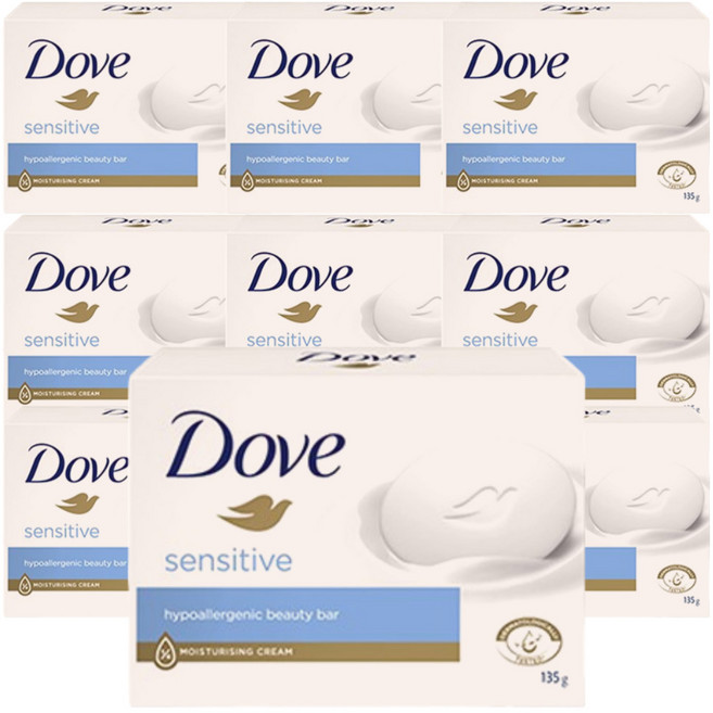 도브 페이스 겸용 목욕비누 센시티브 뷰티바 크림바 대용량, 135g, 10개입