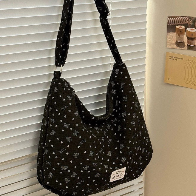 Asure 여성 데일리 대용량 코듀로이 어깨끈 조절 가능 토트 숄더백