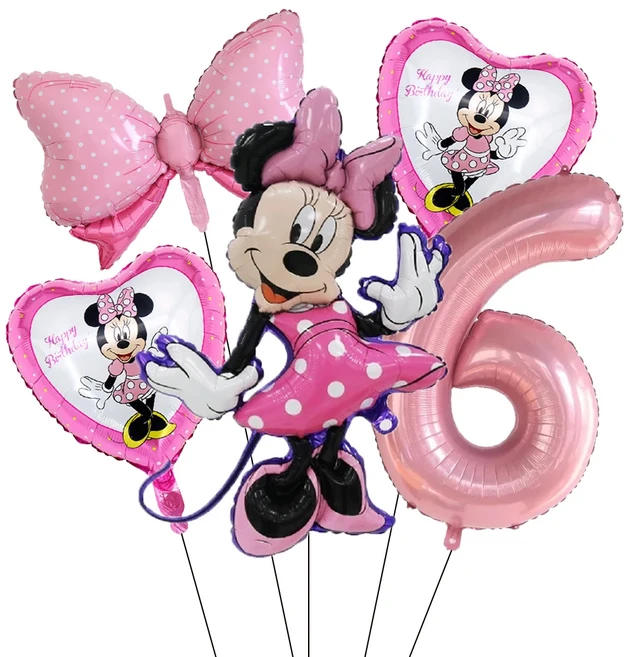 5PCS 미키 마우스 생일 장식 풍선 미키 미니 풍선 세트 및 32in 1-9 번호 풍선 어린이 생일 파티 Decora, 01 기타, 18 Pink-6