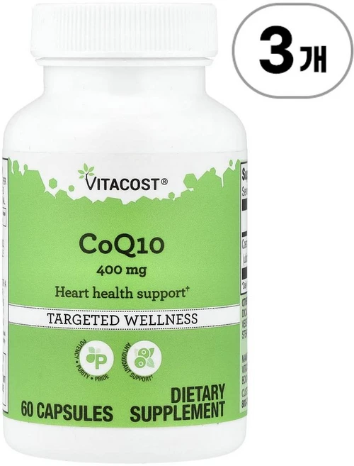 비타코스트 코큐텐 400mg Vitacost CoQ10 400 mg 60정, 3개 - 쿠팡