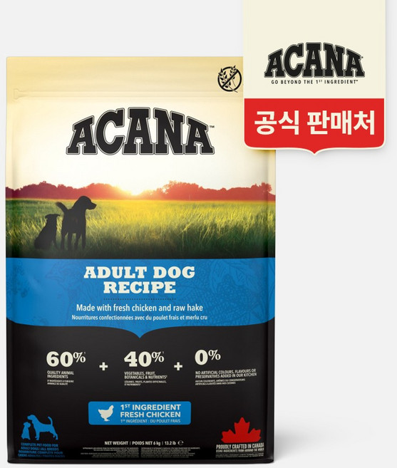 아카나 강아지 어덜트 건식사료, 닭, 6kg, 1개