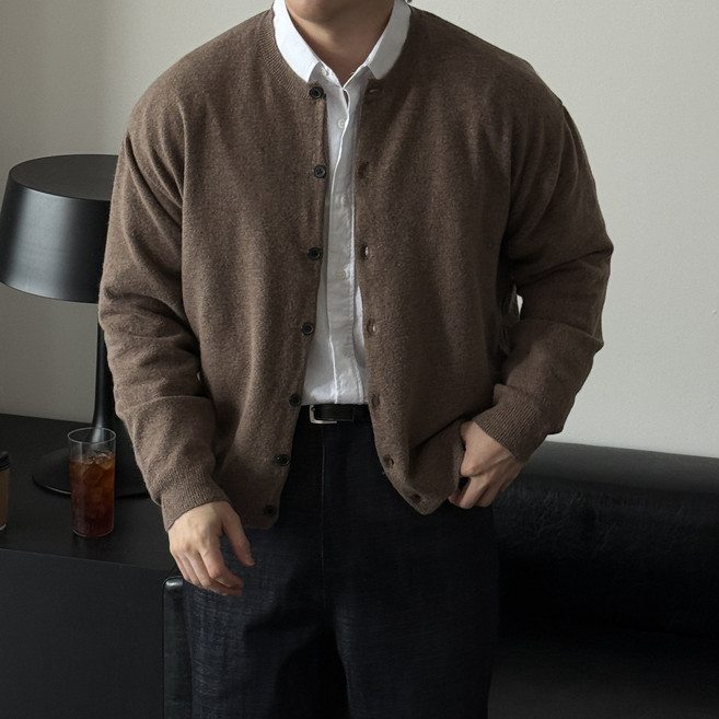 남자 울 니트 라운드 가디건