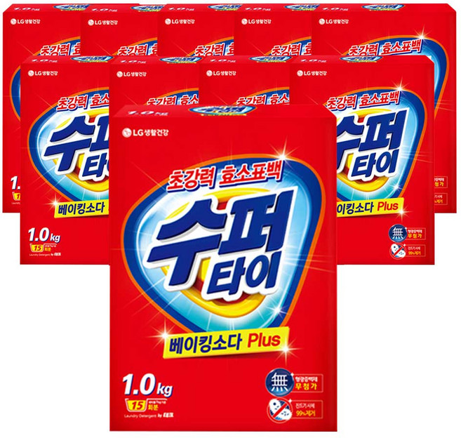 수퍼타이 뉴 찬물전용 베이킹소다 플러스 분말세제 본품, 1kg, 10개