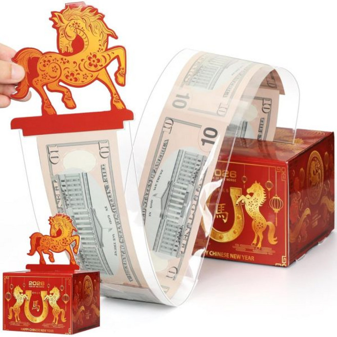 마르스파크의 해 현금 인출용 말 돈 상자 선물 깜짝 홀더와 중국 신년 파티용 투명 가방 50개 포함 여성 남성 엄마 아빠 친구 선호, 마르스파크의 해 현금 인출용 말 돈 상자 선물 깜짝 홀