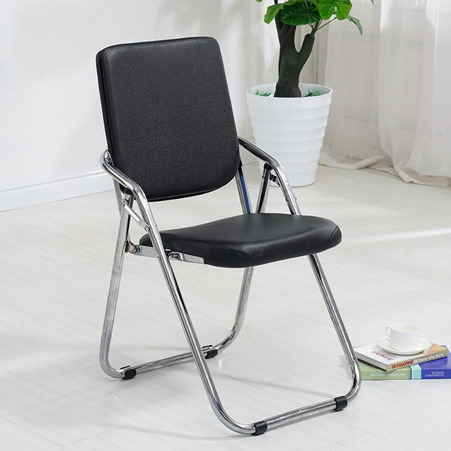 Alemon 가죽 쿠션 등받이 튼튼한 접이식 의자, 검은색