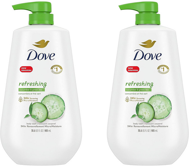 도브 너리싱 바디 워시 리프레싱 오이 & 그린 티 향, 2개, 905ml