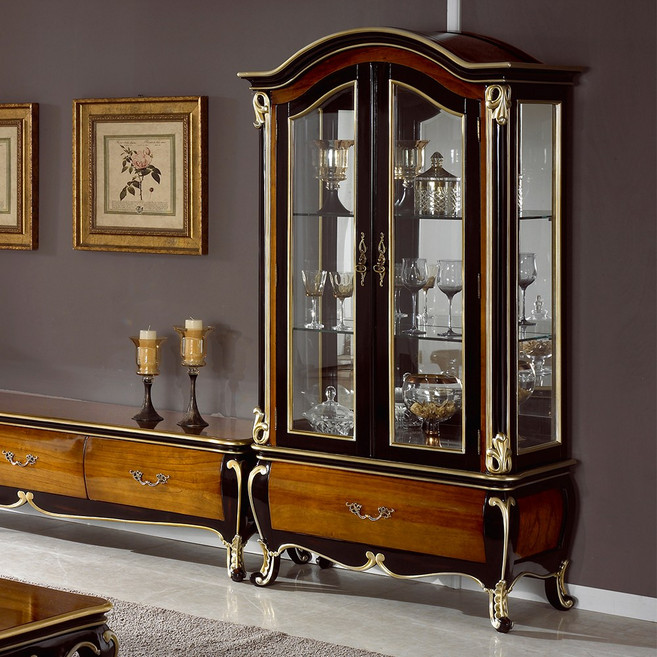 유캐슬 벤티 엔틱 원목 장식장 유리 양주 진열장, 단품