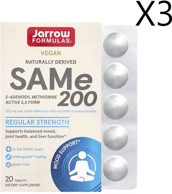 자로우포물러스 비건 SAMe(디설페이트 토실레이트) 200mg 장용 코팅 정제 20정, 3개 - 쿠팡