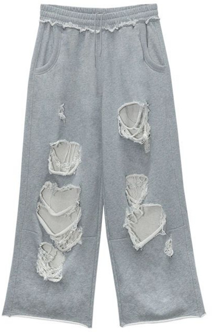 바지 찢어진 트레이닝 하이웨스트 팬츠 와이드 와이드팬츠