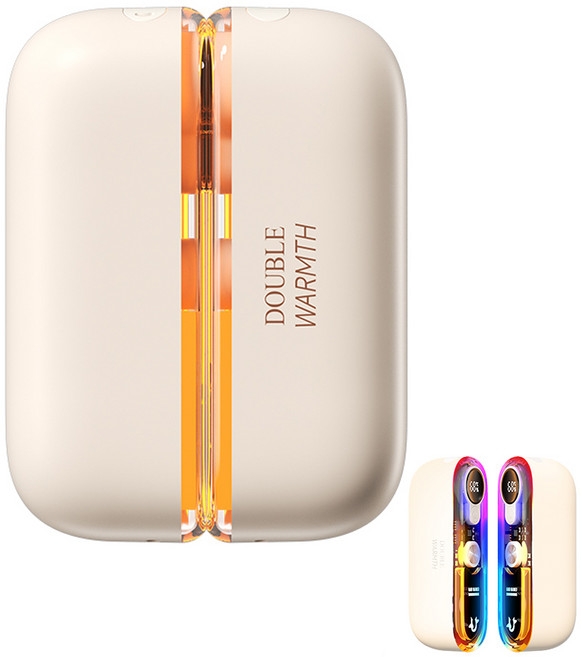 Cygoah 휴대용 충전식 손난로 마그네틱 듀얼 전자 핫팩 과열 보호 1.8초 초고속 가열 4단 온도 조절 무드등, 아이보리색, JF310