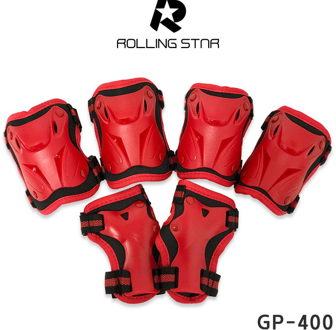 [롤링스타] GP-400 롤러스케이트 스케이트보드 보호대 레드set (전용파우치 포함), 1개
