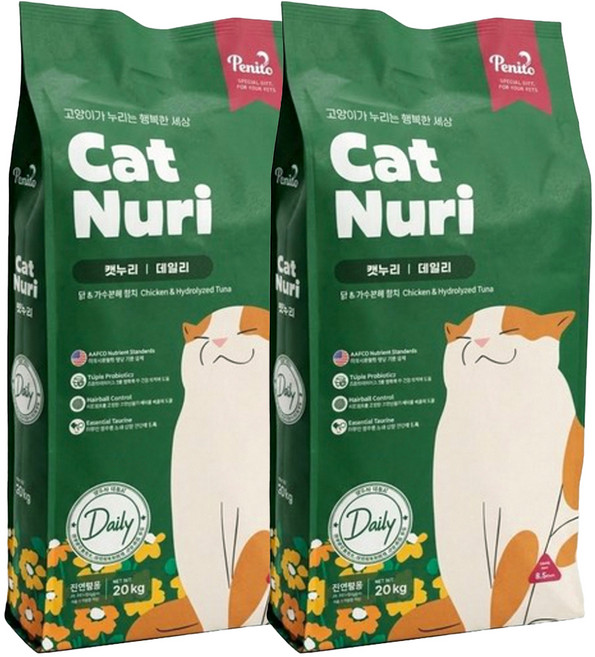 캣누리 고양이사료, 2개, 20kg, 가수분해 참치