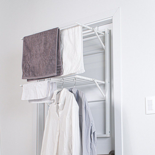 홈비 업그레이드 2단 튼튼한 문걸이 빨래건조대 높이조절가능, 올 화이트
