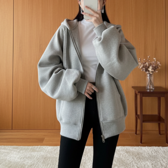 사라포유 남녀공용 데일리 무지 기모 후드집업