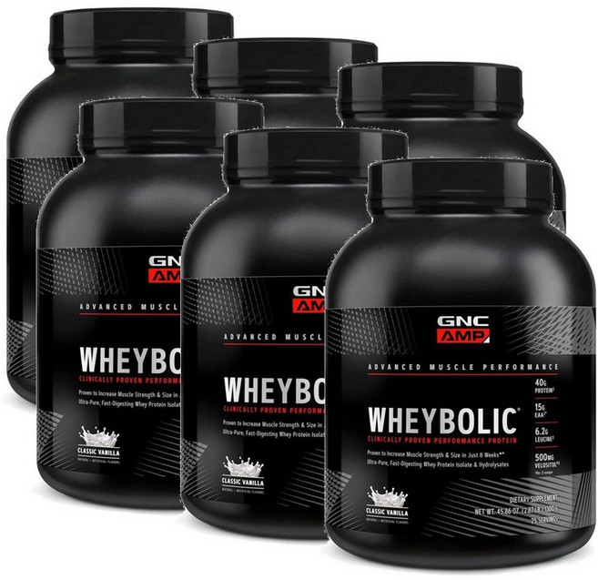 지엔씨 웨이볼릭 BCAA 함유 프로틴 파우더 클래식 바닐라맛 GNC AMP Wheybolic, 6개, 1.3kg