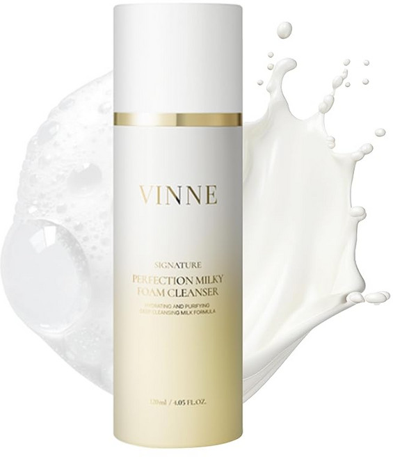 VINNE 빈느 서명 완벽한 밀키 양식 클렌저 120ml 클렌징 우유 클렌징 메이크업 드롭 세안 세안 폼 스킨케어 모공 홈 에스테틱 건조 흥분 쿠스미 W 세안 불필요 촉촉한 한국, 1개, 1g