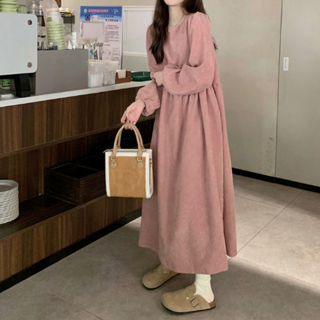 코듀로이 루즈핏 원피스 겨울 골덴 빅사이즈 롱원피스