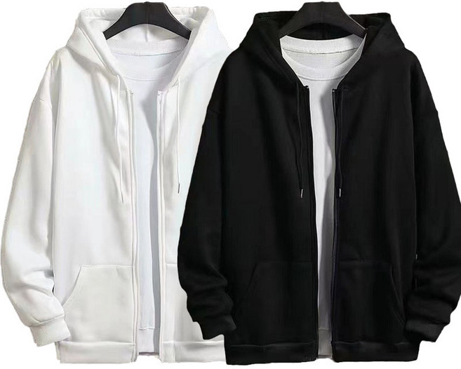 1+1 남자 심플 긴팔 후드티 맨투맨 오버핏 무지 후드집업 빅사이즈 트레이닝복 기모 두꺼운 데일리 캐주얼 상의 루즈핏 학생 아우터 상의