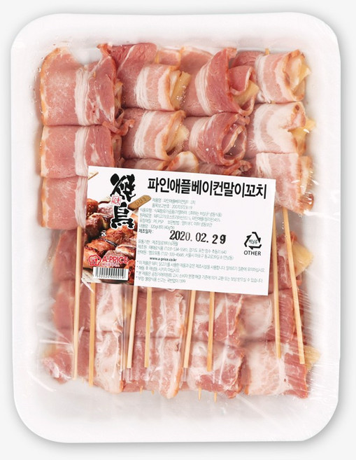 오지상구루메 파인애플 베이컨 꼬치 1팩 (8ea) 320g 캠핑 수제꼬치 구이 캠핑꼬치구이 캠핑꼬치, 1개