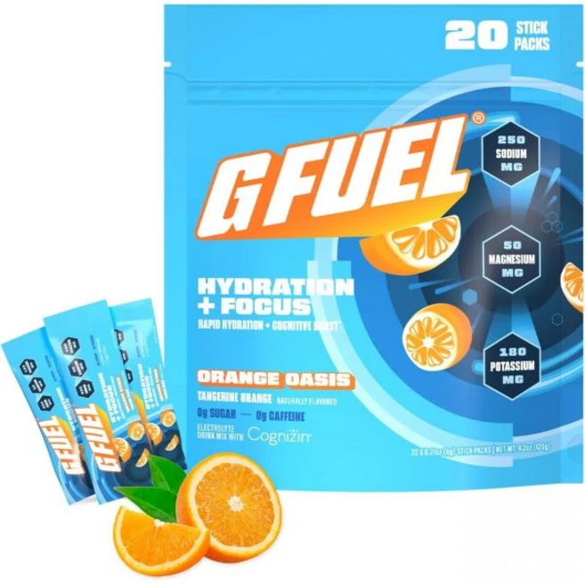 스포츠 운동 음료 믹스 파우더 G Fuel 연료 전해질 즉석 수분 공급 및 집중력 향상 무설탕 다양팩 레몬 오렌지 복숭아 딸기 맛 뇌 기능 20개입 1팩, 오렌지 오아시스 - 쿠팡