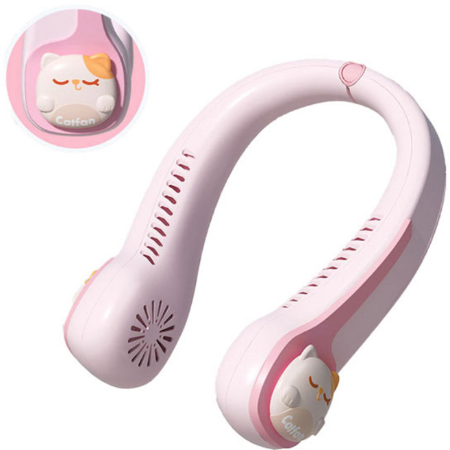 헤드셋 선풍기 키즈 핸드 큐티 리프 없는 휴대용 캐릭터 야외 충전 선풍기, 핑크C