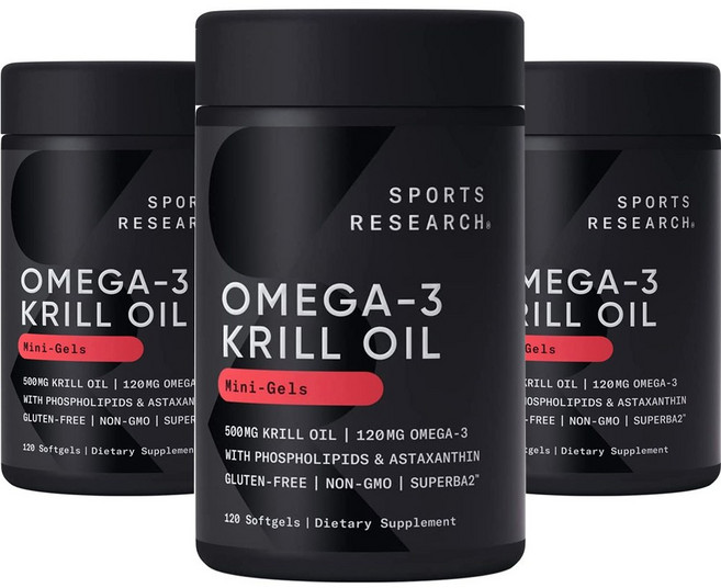 SPORTS RESEARCH 磷蝦油蝦紅素Omega-3軟膠囊 500mg, 120顆, 3罐