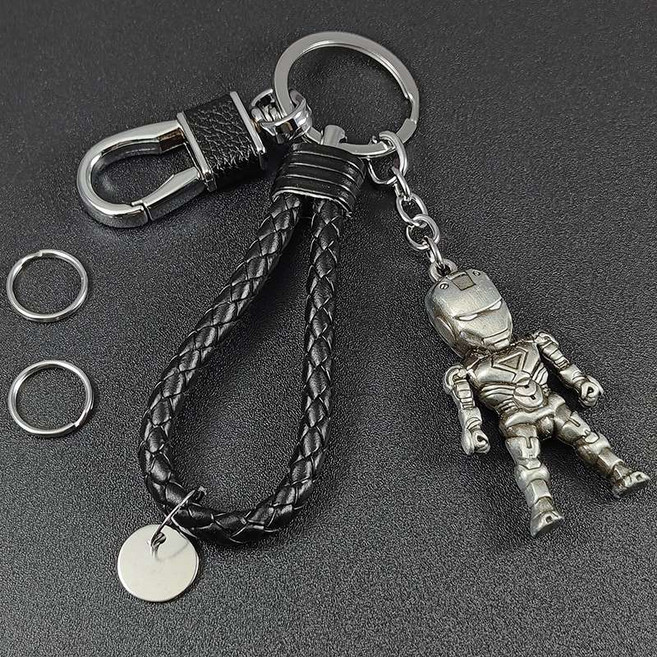 마블 아이언맨 자동차 열쇠고리 키링 펜던트 선물, 1개, 3D 아이언맨 실버