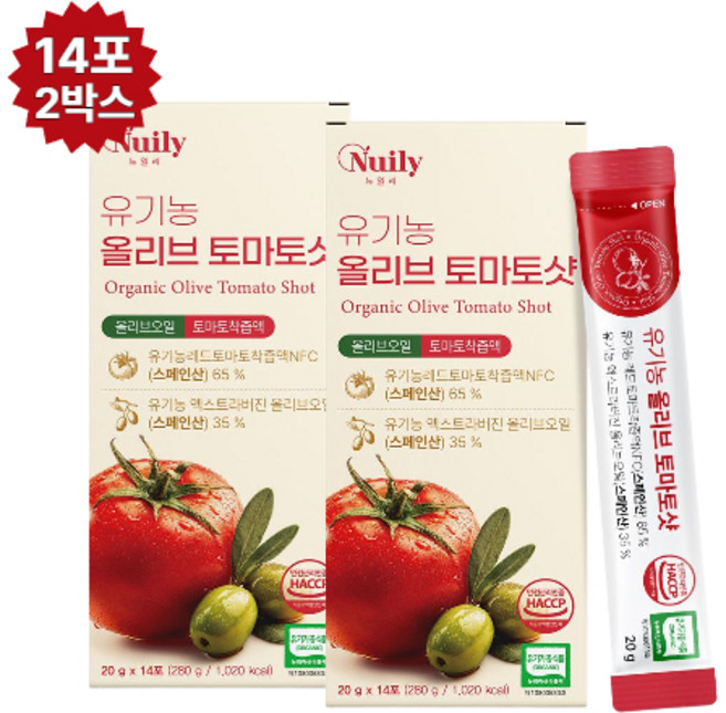 100% 유기농 올리브 토마토샷 지중해 스페인산 올토샷 레드토마토 콜드프레스 NFC착즙 액상 스틱 엑스트라버진 오일 냉압착공법, 2개, 280g