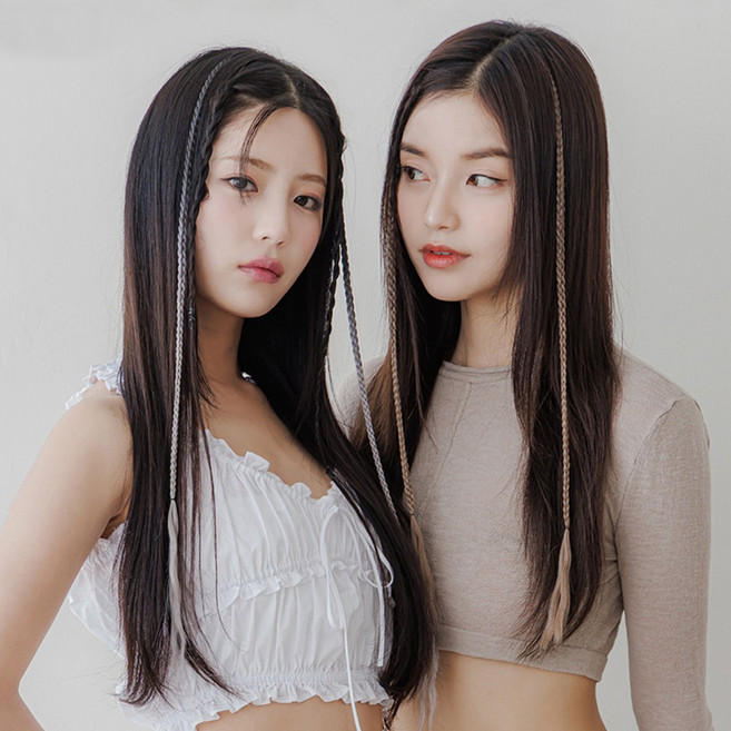 클립스 브레이드 땋은머리 가발 헤어피스 투톤옴브레 댕기피스 투톤 롱 브레이드, 애쉬블랙, 1개