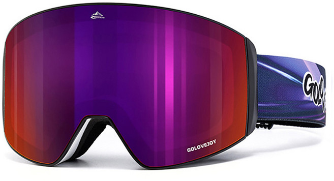 SMT 超廣角磁吸滑雪鏡 可戴眼鏡 REVO鍍膜 防霧高清晰抗UV, 炫彩紫